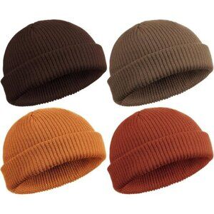 ⚡Unisex Khaki,caramel, Dark Caramel, Brown 4 Pieces Watch Hat Fisherman Beanie
